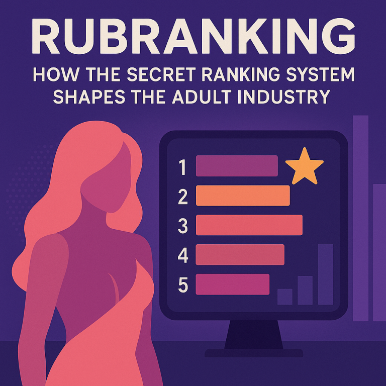 Illustration showing analytics and performer rankings representing Rubranking in the adult industry